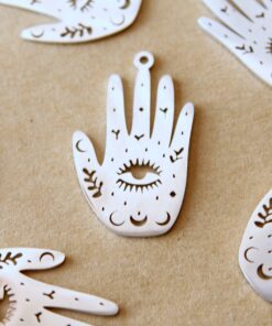 3 pc. Stainless Steel Palm with Eye Charms: 30mm by 18mm | MIS-512 Boho Metaphyscial Wicca Evil Eye Hamsa Spooky Fortune Teller Palm Reader