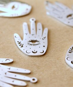 3 pc. Stainless Steel Palm with Eye Charms: 30mm by 18mm | MIS-512 Boho Metaphyscial Wicca Evil Eye Hamsa Spooky Fortune Teller Palm Reader