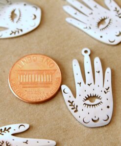 3 pc. Stainless Steel Palm with Eye Charms: 30mm by 18mm | MIS-512 Boho Metaphyscial Wicca Evil Eye Hamsa Spooky Fortune Teller Palm Reader