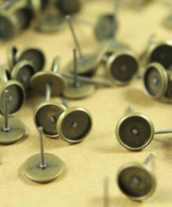 50 pc. 6mm Ear Post Blank Cabochon Setting Antique Bronze | FI-101