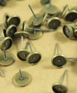 50 pc. 6mm Ear Post Blank Cabochon Setting Antique Bronze | FI-101