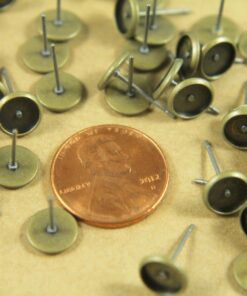 50 pc. 6mm Ear Post Blank Cabochon Setting Antique Bronze | FI-101