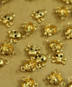 14 pc. Tiny Raw Brass Skulls with Loop: 7.5mm by 8mm - made in USA | RB-371