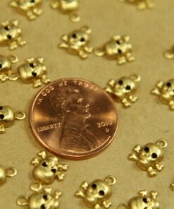 14 pc. Tiny Raw Brass Skulls with Loop: 7.5mm by 8mm - made in USA | RB-371
