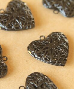 2 pc. Black Enameled Filigree Heart Lockets | LOC-027