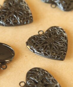 2 pc. Black Enameled Filigree Heart Lockets | LOC-027