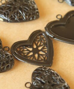 2 pc. Black Enameled Filigree Heart Lockets | LOC-027