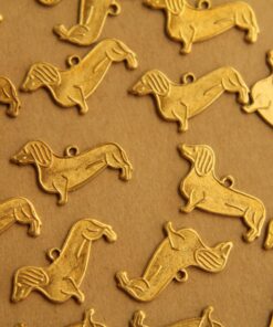 6 pc. Raw Brass Dachshund Charms: 17mm by 12mm - made in USA | RB-409