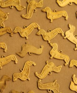 6 pc. Raw Brass Dachshund Charms: 17mm by 12mm - made in USA | RB-409