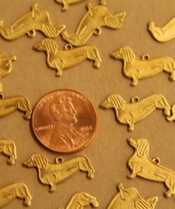 6 pc. Raw Brass Dachshund Charms: 17mm by 12mm - made in USA | RB-409