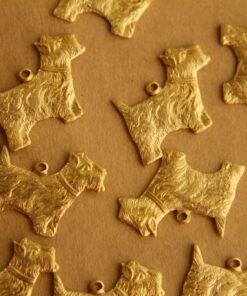 4 pc. Raw Brass Scottish Terrier Charms: 21mm by 16mm - made in USA | RB-417