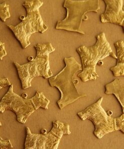 4 pc. Raw Brass Scottish Terrier Charms: 21mm by 16mm - made in USA | RB-417