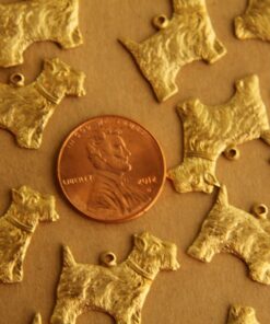 4 pc. Raw Brass Scottish Terrier Charms: 21mm by 16mm - made in USA | RB-417