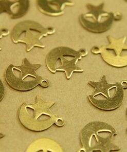 12 pc. Raw Brass Star and Crescent Moon Charms: 11.5mm by 13mm - made in USA | RB-448