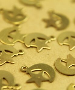 12 pc. Raw Brass Star and Crescent Moon Charms: 11.5mm by 13mm - made in USA | RB-448
