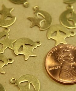 12 pc. Raw Brass Star and Crescent Moon Charms: 11.5mm by 13mm - made in USA | RB-448