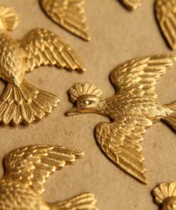 1 pc. Large Raw Brass Flying Pheasants: 35mm by 36mm - made in USA | RB-492