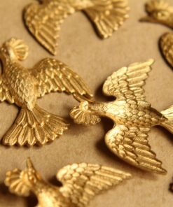 1 pc. Large Raw Brass Flying Pheasants: 35mm by 36mm - made in USA | RB-492