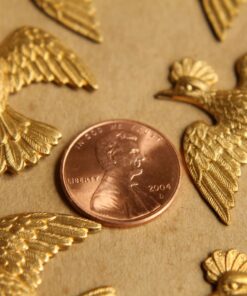 1 pc. Large Raw Brass Flying Pheasants: 35mm by 36mm - made in USA | RB-492