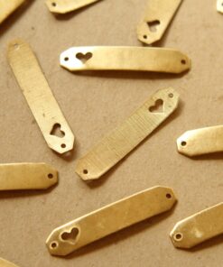 6 pc. Raw Brass Bent Bar Connectors with Heart Cutouts: 35mm by 7mm - made in USA | RB-580