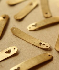 6 pc. Raw Brass Bent Bar Connectors with Heart Cutouts: 35mm by 7mm - made in USA | RB-580