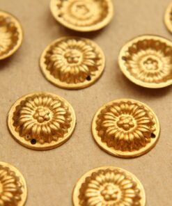 10 pc. Raw Brass Sunflower Disc Charms: 16mm in diameter - made in USA | RB-626