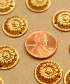 10 pc. Raw Brass Sunflower Disc Charms: 16mm in diameter - made in USA | RB-626