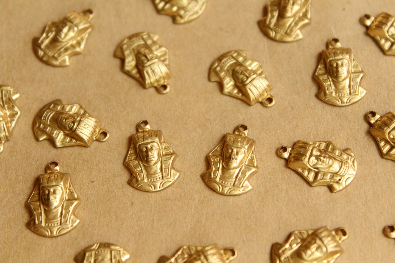 8 pc. Raw Brass King Tut / Pharoah Charms: 16mm by 11mm - made in USA | RB-813