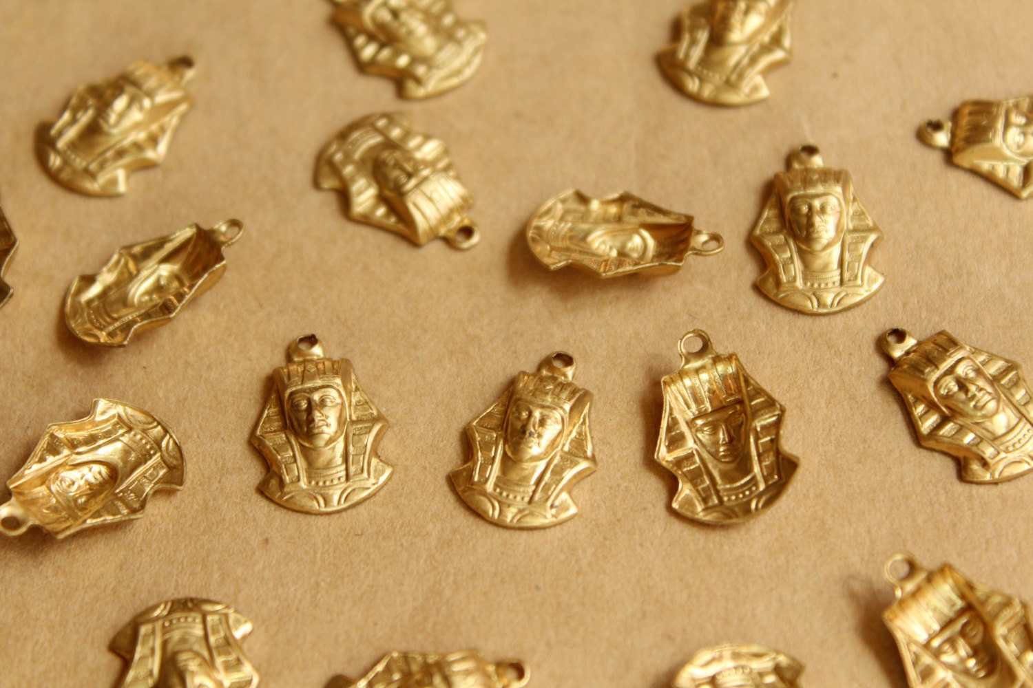 8 pc. Raw Brass King Tut / Pharoah Charms: 16mm by 11mm - made in USA | RB-813