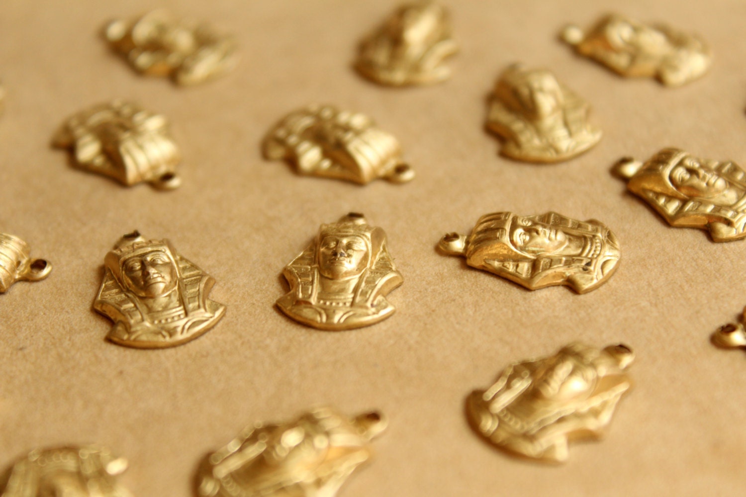8 pc. Raw Brass King Tut / Pharoah Charms: 16mm by 11mm - made in USA | RB-813