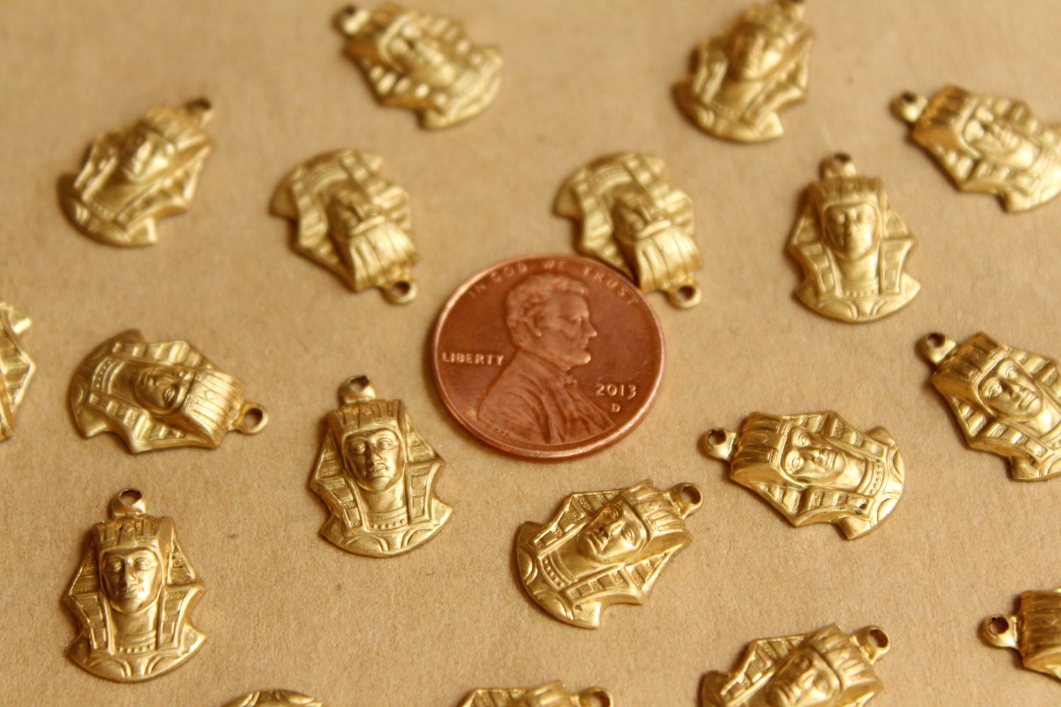 8 pc. Raw Brass King Tut / Pharoah Charms: 16mm by 11mm - made in USA | RB-813