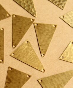 8 pc. Raw Brass Hammered Triangle Three Hole Connectors - Top & Bottom Holes : 18.5mm by 27.5mm - made in USA | RB-788