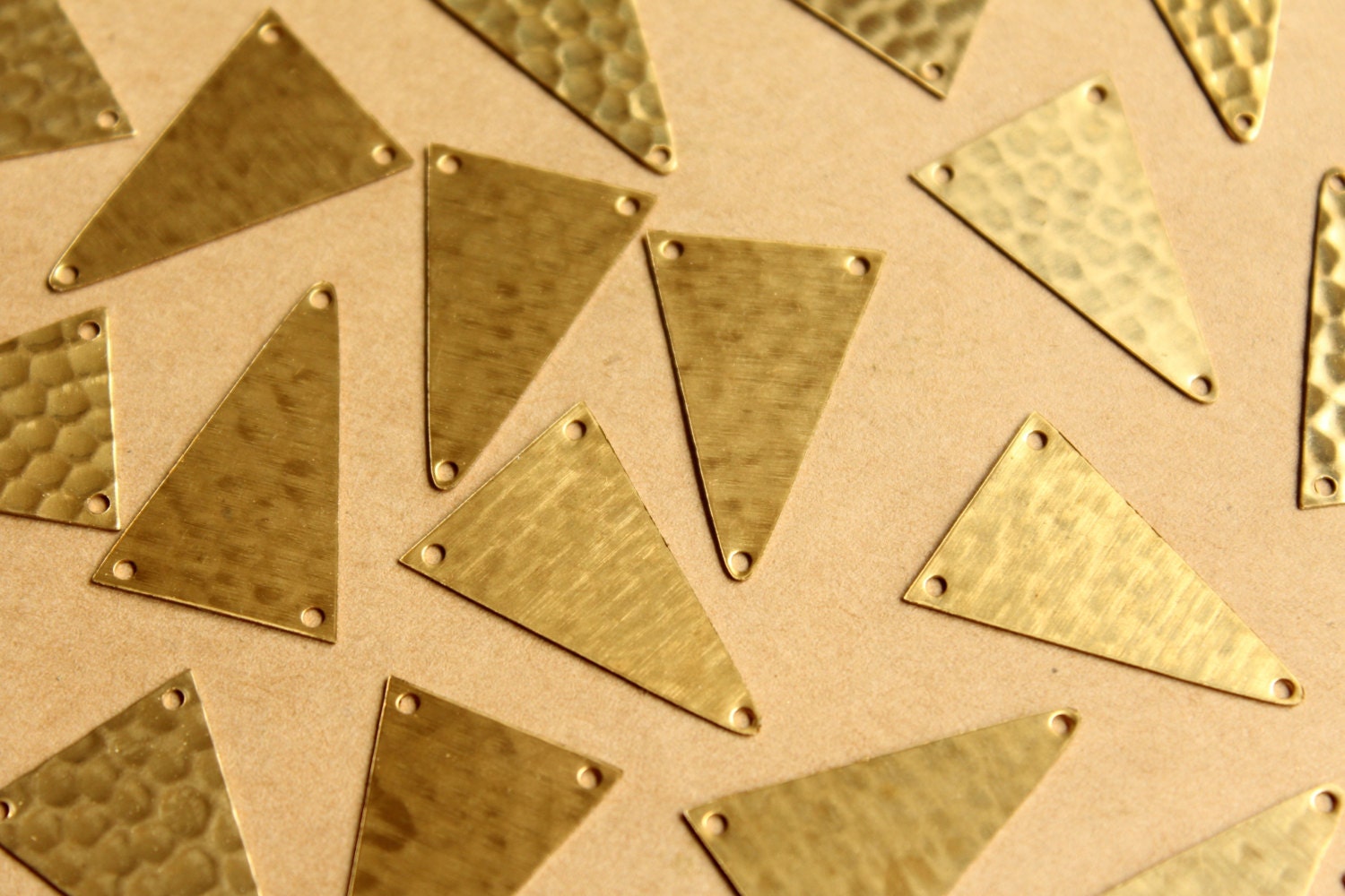 8 pc. Raw Brass Hammered Triangle Three Hole Connectors - Top & Bottom Holes : 18.5mm by 27.5mm - made in USA | RB-788