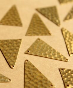 8 pc. Raw Brass Hammered Triangle Three Hole Connectors - Top & Bottom Holes : 18.5mm by 27.5mm - made in USA | RB-788