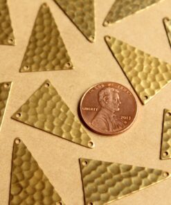 8 pc. Raw Brass Hammered Triangle Three Hole Connectors - Top & Bottom Holes : 18.5mm by 27.5mm - made in USA | RB-788