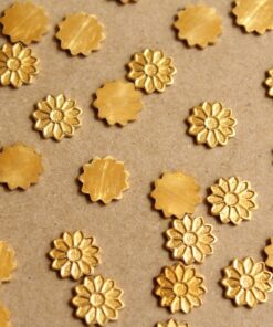 8 pc. Tiny Raw Brass Flower Stampings: 9mm diameter - made in USA | RB-866