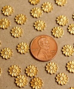 8 pc. Tiny Raw Brass Flower Stampings: 9mm diameter - made in USA | RB-866
