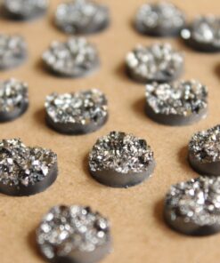 20 pc. Sparkly Dark Silver Resin Druzy Style Cabochons 10.5 - 12mm | RES-601