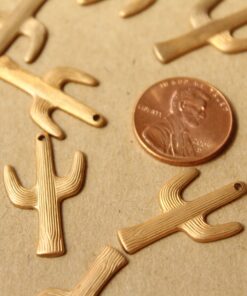 8 pc. Raw Brass Cactus Charms, 25.5mm by 15mm - made in USA | RB-1034