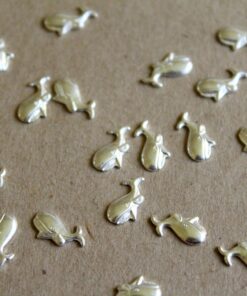 12 pc. Tiny Silver Plated Brass Happy Whales Facing Left: 10mm by 6mm - made in USA | SI-036