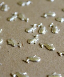 12 pc. Tiny Silver Plated Brass Happy Whales Facing Left: 10mm by 6mm - made in USA | SI-036