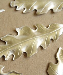 2 pc. Large Silver Plated Brass Oak Leaf Leaves: 71mm by 29mm - made in USA | SI-089