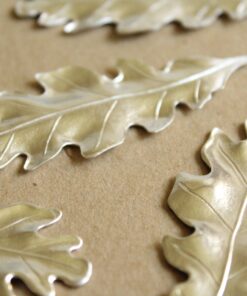 2 pc. Large Silver Plated Brass Oak Leaf Leaves: 71mm by 29mm - made in USA | SI-089