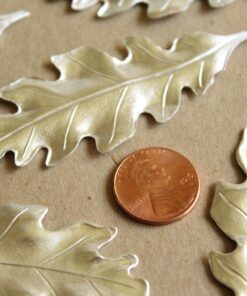 2 pc. Large Silver Plated Brass Oak Leaf Leaves: 71mm by 29mm - made in USA | SI-089