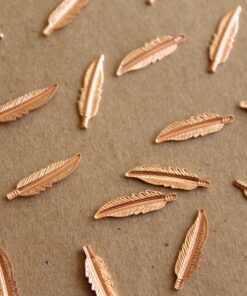 14 pc. Tiny Rose Gold Plated Brass Feathers: 16.5mm by 4.5mm - made in USA | ROS-002