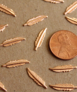 14 pc. Tiny Rose Gold Plated Brass Feathers: 16.5mm by 4.5mm - made in USA | ROS-002