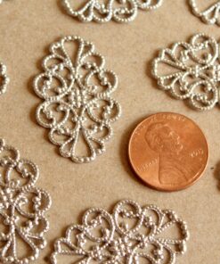 12 pc. Silver Plated Diamond-Shaped Filigree Connectors, 20mm by 30mm | MIS-170