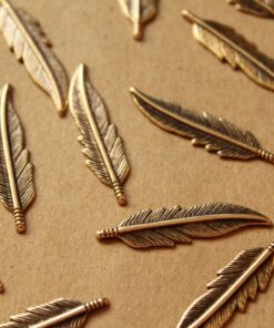 10 pc. Antique Brass Plated Feathers: 32.5mm by 8.5mm - made in USA | AB-019
