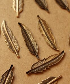 10 pc. Antique Brass Plated Feathers: 32.5mm by 8.5mm - made in USA | AB-019