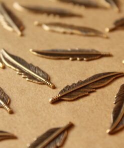 10 pc. Antique Brass Plated Feathers: 32.5mm by 8.5mm - made in USA | AB-019